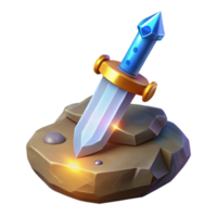 wonderful rare A gleaming magical sword, embedded in a stone. NO BACKGROUND with Transparent Background. png