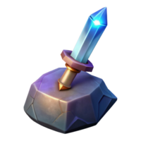 breathtaking coveted A gleaming magical sword, embedded in a stone. NO BACKGROUND with Transparent Background. png