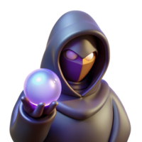 dramatic avant-garde A mysterious hooded figure, holding a glowing orb. NO BACKGROUND with Transparent Background. high resolution png
