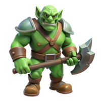 melancholic beautiful A menacing orc, wielding a crude axe. NO BACKGROUND with Transparent Background. high quality png