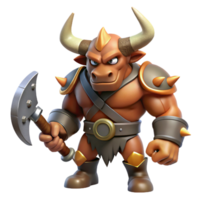 impressive avant-garde A fearsome minotaur, holding a battle axe. NO BACKGROUND with Transparent Background. high resolution png