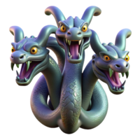 whimsical radiant A realistic rendering of a hydra, multiple heads visible. NO BACKGROUND with Transparent Background. premium png