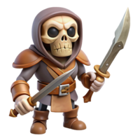 picturesque intense avant-garde A menacing skeleton warrior, wielding a rusty sword. NO BACKGROUND with Transparent Background. sharp png