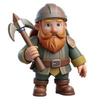 picturesque minimalist A detailed, realistic rendering of a dwarf, holding a pickaxe. NO BACKGROUND with Transparent Background. ultra HD png