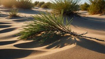 Pine Branch on Sand Dunes at Sunset Creating Shadow Play photo