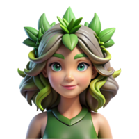 nostalgic magnificent A graceful dryad with leafy hair, NO BACKGROUND with Transparent Background. high quality png