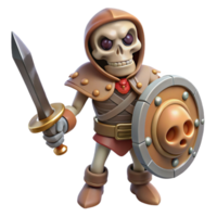 hipnotizante negrito arte deco uma ameaçador esqueleto Guerreiro com uma espada e escudo, não fundo com transparente fundo. 8k png