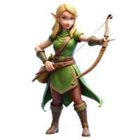 tranquil beautiful A beautiful elf archer with a bow and arrow, NO BACKGROUND with Transparent Background. 4K png
