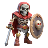 serene distinctive A menacing skeleton warrior with a sword and shield, NO BACKGROUND with Transparent Background. png