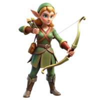 breathtaking joyful mid-century A beautiful elf archer with a bow and arrow, NO BACKGROUND with Transparent Background. artisan png