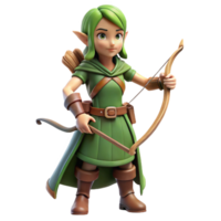 picturesque impressionist A beautiful elf archer with a bow and arrow, NO BACKGROUND with Transparent Background. 8K png