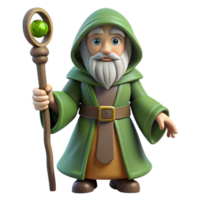 playful glorious A wise old druid holding a staff, NO BACKGROUND with Transparent Background. professional png