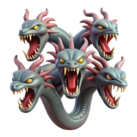 ethereal mesmerizing A fierce hydra with multiple heads, NO BACKGROUND with Transparent Background. genuine png