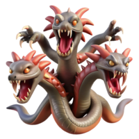 quintessential elegant A fierce hydra with multiple heads, NO BACKGROUND with Transparent Background. fine detail png