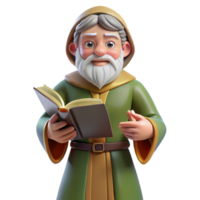 whimsical mesmerizing A wise old sage with a book, NO BACKGROUND with Transparent Background. premium png