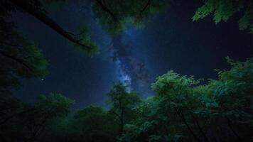 Observing Milky Way From Forest Canopy Under the Night Sky photo
