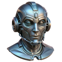 stunning industrial Cyberpunk robot head, intricate details, metallic finish. NO BACKGROUND with Transparent Background. premium png
