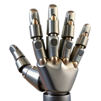 elegant dynamic classic Robot hand, metallic fingers, articulated joints. NO BACKGROUND with Transparent Background. precision png