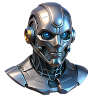 breathtaking standout Cyberpunk robot head, intricate details, metallic, wires, glowing eyes. NO BACKGROUND with Transparent Background. png