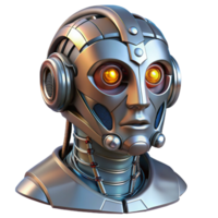 gorgeous avant-garde Cyberpunk robot head, intricate details, metallic, wires, glowing eyes. NO BACKGROUND with Transparent Background. expertly shot png
