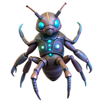 fascinante calma geométrico extraterrestre insecto, quitinoso armadura, múltiple piernas, bioluminiscente marcas No antecedentes con transparente antecedentes. auténtico png