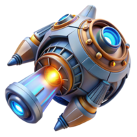 energetic vibrant Spaceship thruster, powerful, glowing, detailed mechanics, futuristic technology. NO BACKGROUND with Transparent Background. handcrafted png