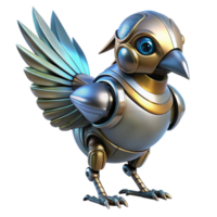 radiant abstract Robot bird, metallic feathers, futuristic design, advanced AI. NO BACKGROUND with Transparent Background. exclusive png