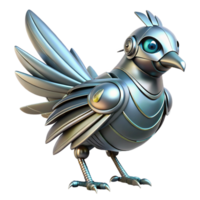striking harmonious minimalist Robot bird, metallic feathers, futuristic design, advanced AI. NO BACKGROUND with Transparent Background. exclusive png