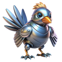 rare vintage Robot bird, metallic feathers, futuristic design, advanced AI. NO BACKGROUND with Transparent Background. elite png