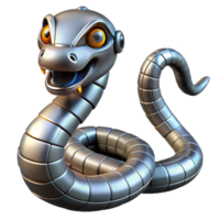bold hypnotic Robot snake, metallic scales, flexible body, advanced sensors. NO BACKGROUND with Transparent Background. top-tier png