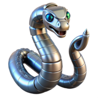 wonderful rare Robot snake, metallic scales, flexible body, advanced sensors. NO BACKGROUND with Transparent Background. png