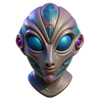 bold captivating Alien mask, tribal design, otherworldly materials, mysterious aura. NO BACKGROUND with Transparent Background. crisp png