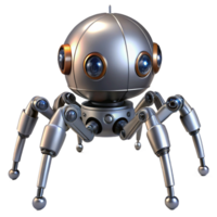 romantic immaculate Robot spider, metallic legs, multiple eyes, advanced sensors. NO BACKGROUND with Transparent Background. flawless png