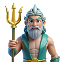 acclaimed renaissance Poseidon, God of the Sea, holding trident, NO BACKGROUND with Transparent Background. high resolution png