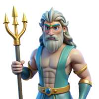 elegant nordic Poseidon, God of the Sea, holding trident, NO BACKGROUND with Transparent Background. sharp png
