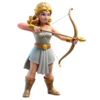 pristine retro Artemis, Goddess of the Hunt, with bow and arrow, NO BACKGROUND with Transparent Background. top-tier png
