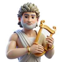 dynamic pristine Apollo, God of Music and Poetry, holding lyre, NO BACKGROUND with Transparent Background. 4K png