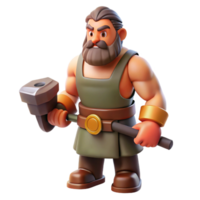 wonderful remarkable Hephaestus, God of the Forge, holding hammer, NO BACKGROUND with Transparent Background. png