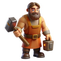 intense dramatic Hephaestus, God of the Forge, holding hammer, NO BACKGROUND with Transparent Background. flawless png