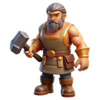 unparalleled avant-garde Hephaestus, God of the Forge, holding hammer, NO BACKGROUND with Transparent Background. artisan png