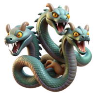 dramatic sumptuous Hydra, multi-headed serpent, NO BACKGROUND with Transparent Background. premium png