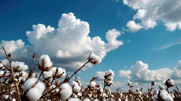 Cotton Field Under a Bright Blue Sky with White Clouds photo