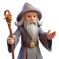 bold extraordinary A wise old wizard with a long white beard and staff. NO BACKGROUND with Transparent Background. exclusive png