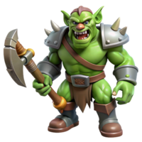 picturesque quintessential A fierce orc warrior wielding a massive battle-axe. NO BACKGROUND with Transparent Background. png