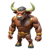 energetic majestic A fierce minotaur with a bull's head and human body. NO BACKGROUND with Transparent Background. studio quality png