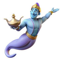 immaculate dynamic elegant A powerful genie emerging from a magic lamp. NO BACKGROUND with Transparent Background. 8K png