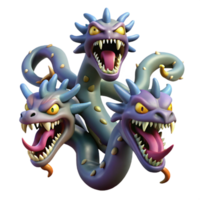 striking timeless A fearsome hydra with multiple heads and venomous fangs. NO BACKGROUND with Transparent Background. png