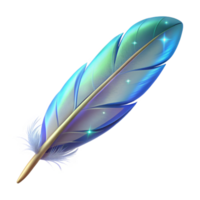 beautiful acclaimed A single, floating feather with magical properties. NO BACKGROUND with Transparent Background. png