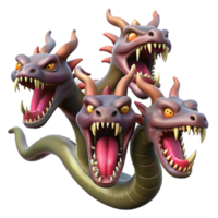 immaculate futuristic A fearsome hydra with multiple heads and venomous fangs. NO BACKGROUND with Transparent Background. museum quality png