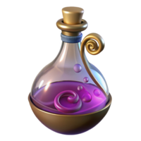 dramatic glorious A single, ornate potion bottle filled with a swirling liquid. NO BACKGROUND with Transparent Background. original png